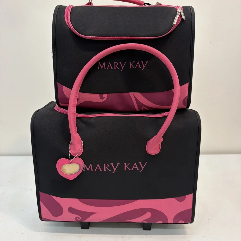 Mary Kay ~  Pink ~ 2-Piece Travel Sales Organizers ~ Wheeled Luggage Cases